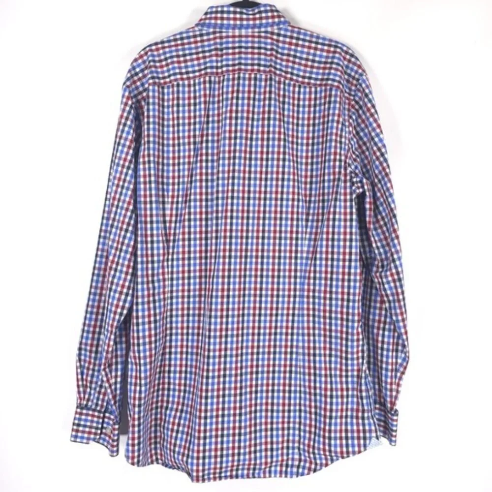 BANANA REPUBLIC 120s SUPIMA COTTON GRANT FIT Plaid‎ Multi Button up Shirt LARGE